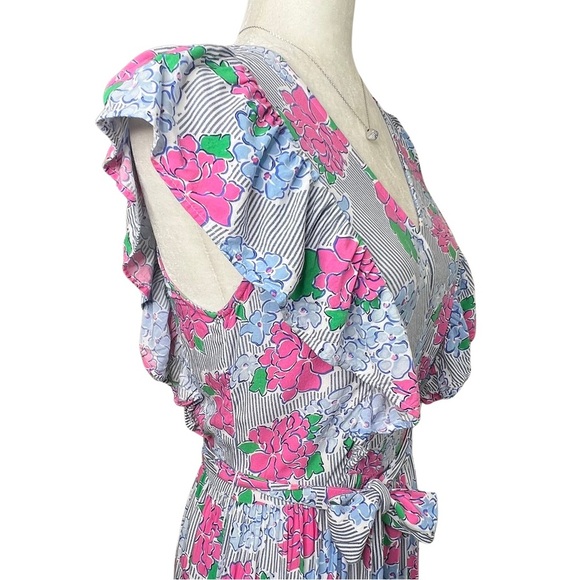 crown & ivy Dress Women's Hello Spring Flutter Sleeve Floral Midi Pink Blue 2 XS - Picture 15 of 17